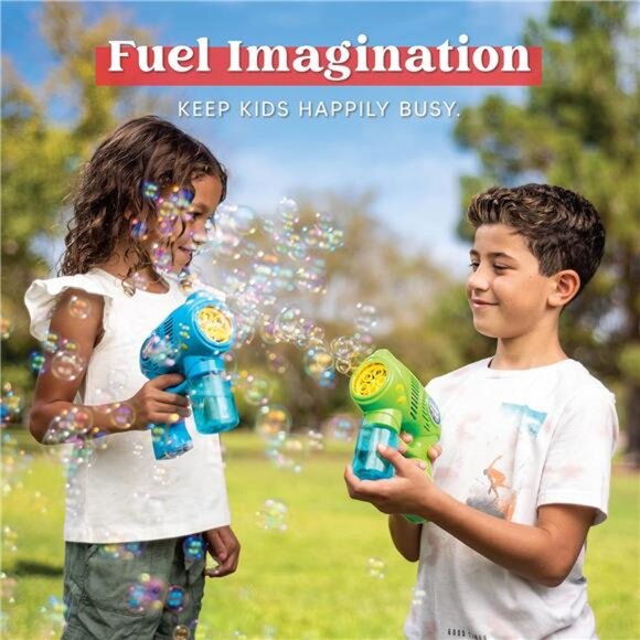 JOYIN 2 Kids Bubble Gun with 2 Bottles Bubble Refill Solution, Bubble Guns Kids - Picture 5 of 8